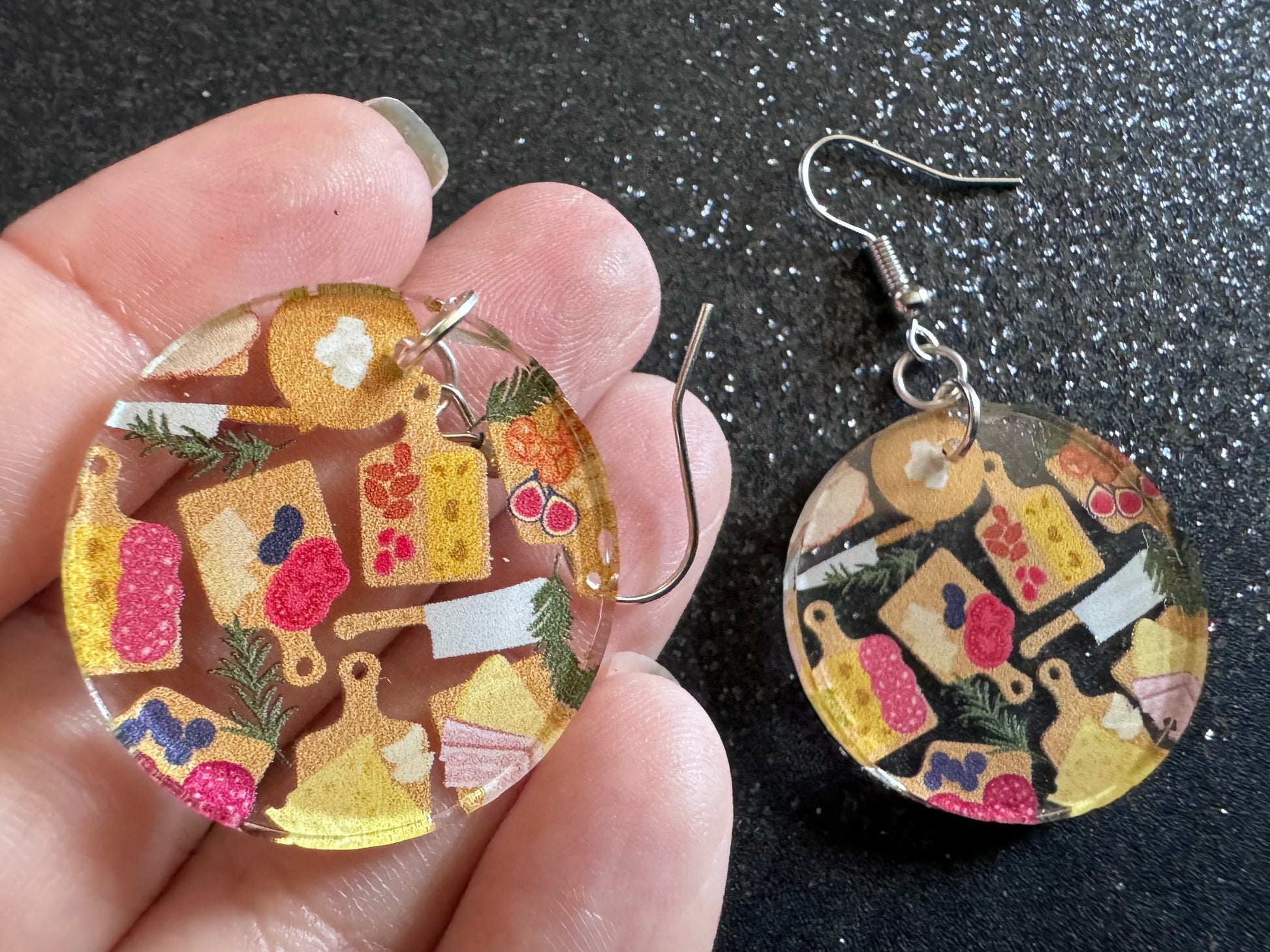 Charcuterie Earrings: Laser Cut Acrylic Cheese Boards, Dairy, Figs, Salami Slices, Nuts, Food, Party, Best Gifts for Her/Him/Them