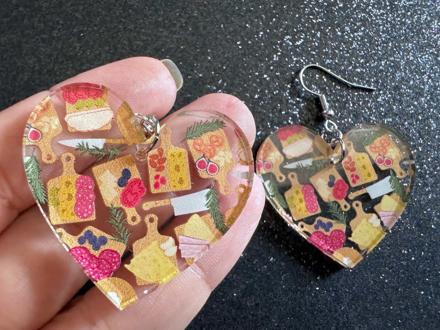Charcuterie Earrings: Laser Cut Acrylic Cheese Boards, Dairy, Figs, Salami Slices, Nuts, Food, Party, Best Gifts for Her/Him/Them