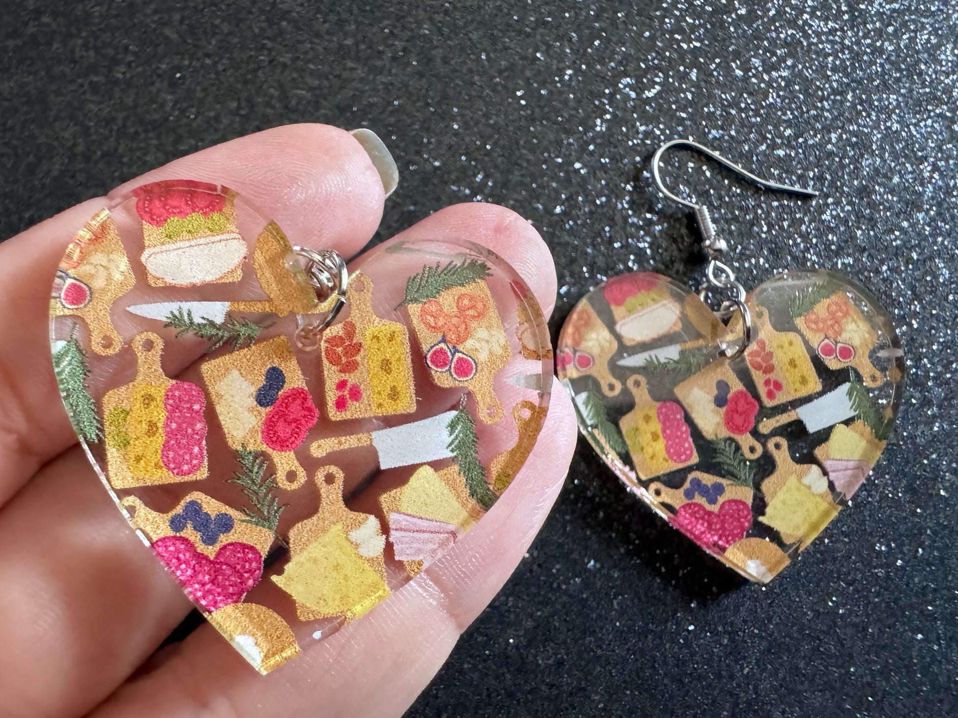 Charcuterie Earrings: Laser Cut Acrylic Cheese Boards, Dairy, Figs, Salami Slices, Nuts, Food, Party, Best Gifts for Her/Him/Them