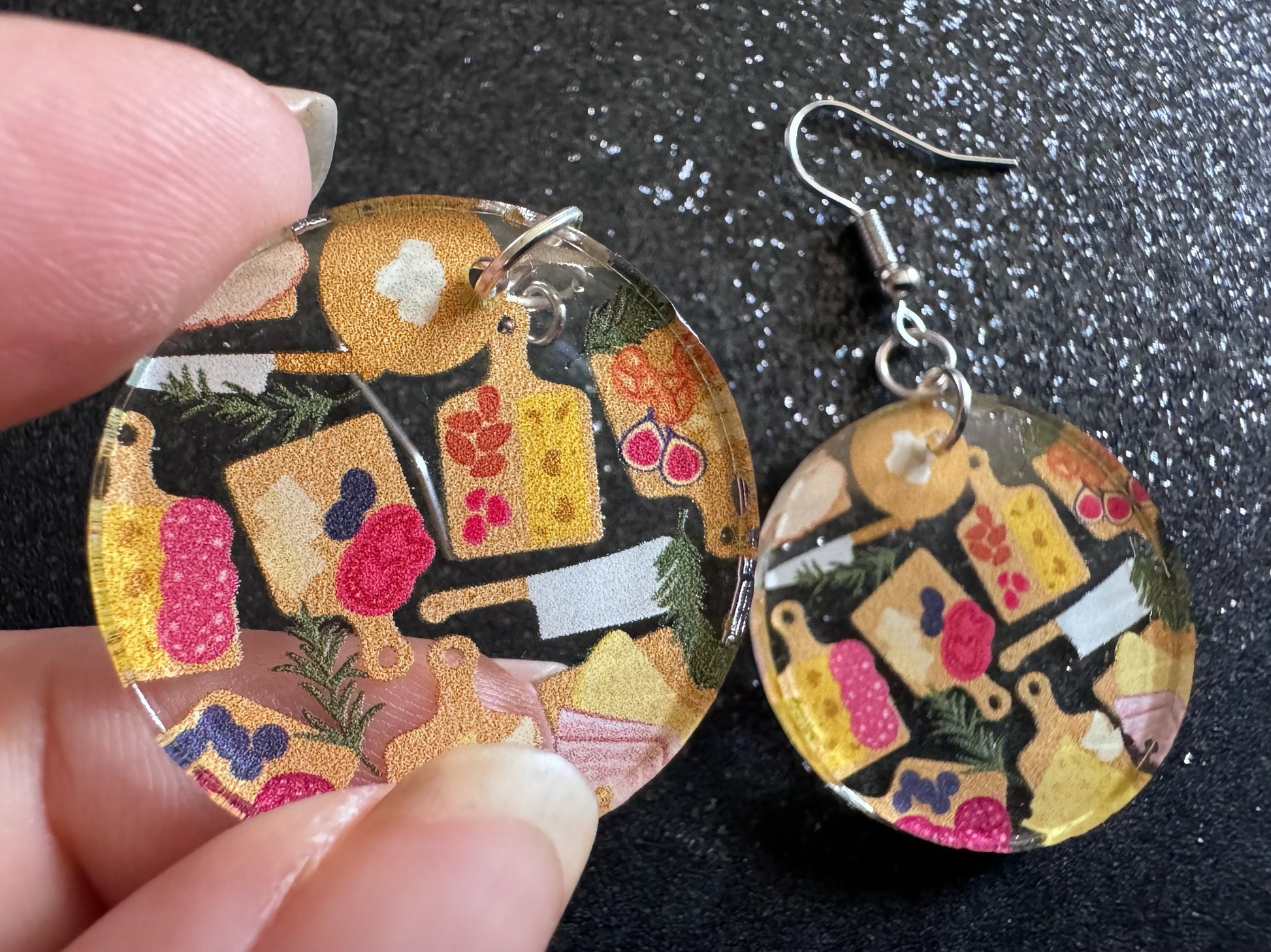 Charcuterie Earrings: Laser Cut Acrylic Cheese Boards, Dairy, Figs, Salami Slices, Nuts, Food, Party, Best Gifts for Her/Him/Them