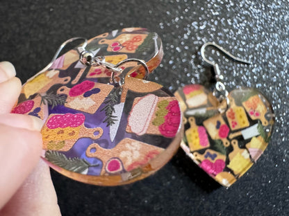 Charcuterie Earrings: Laser Cut Acrylic Cheese Boards, Dairy, Figs, Salami Slices, Nuts, Food, Party, Best Gifts for Her/Him/Them
