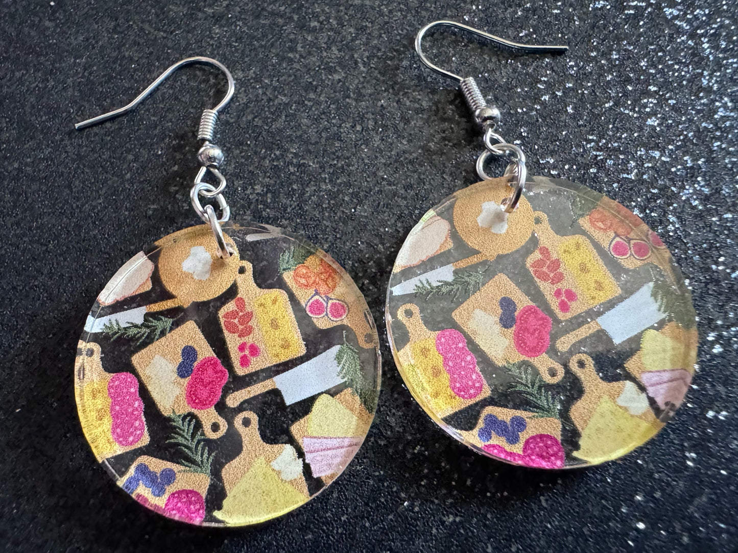 Charcuterie Earrings: Laser Cut Acrylic Cheese Boards, Dairy, Figs, Salami Slices, Nuts, Food, Party, Best Gifts for Her/Him/Them
