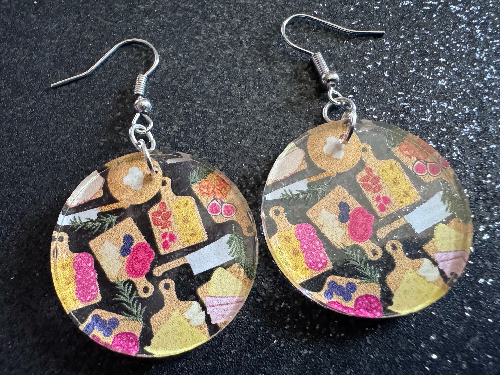 Charcuterie Earrings: Laser Cut Acrylic Cheese Boards, Dairy, Figs, Salami Slices, Nuts, Food, Party, Best Gifts for Her/Him/Them