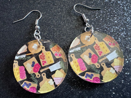 Charcuterie Earrings: Laser Cut Acrylic Cheese Boards, Dairy, Figs, Salami Slices, Nuts, Food, Party, Best Gifts for Her/Him/Them