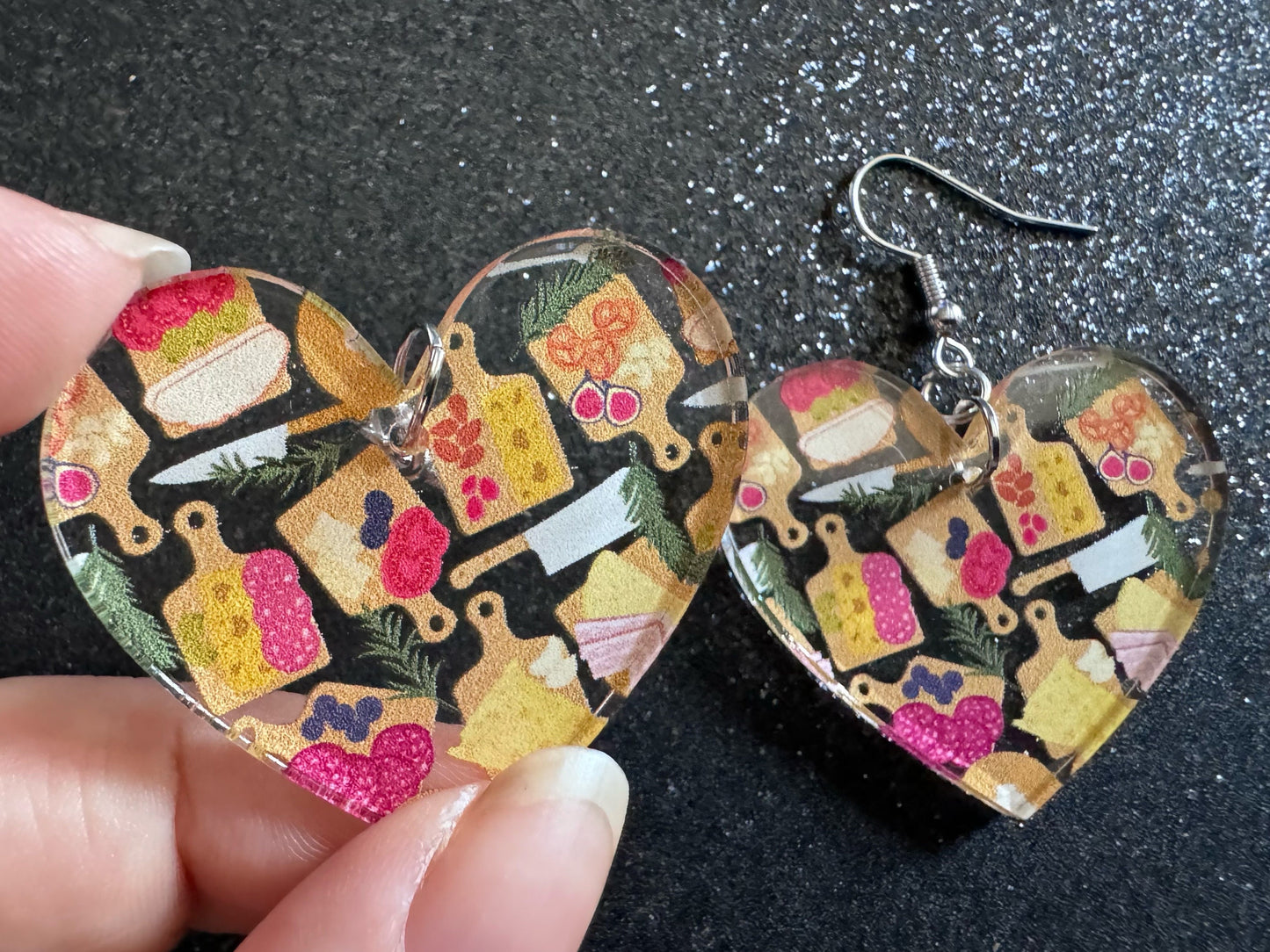 Charcuterie Earrings: Laser Cut Acrylic Cheese Boards, Dairy, Figs, Salami Slices, Nuts, Food, Party, Best Gifts for Her/Him/Them