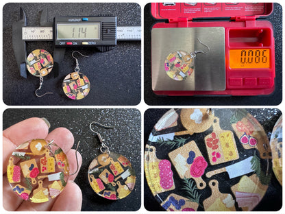 Charcuterie Earrings: Laser Cut Acrylic Cheese Boards, Dairy, Figs, Salami Slices, Nuts, Food, Party, Best Gifts for Her/Him/Them