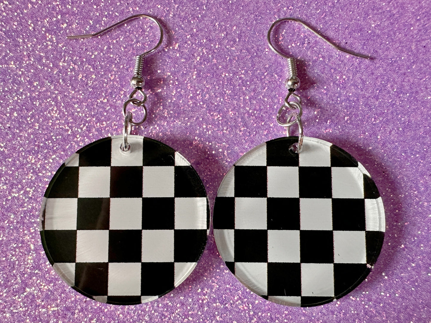 Checkered Earrings: Laser Cut Acrylic Chess Board Earrings, Board Game, Check Pattern, Black and White, Best Gifts for Her/Him/Them