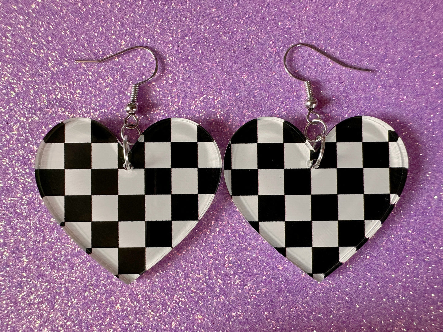 Checkered Earrings: Laser Cut Acrylic Chess Board Earrings, Board Game, Check Pattern, Black and White, Best Gifts for Her/Him/Them