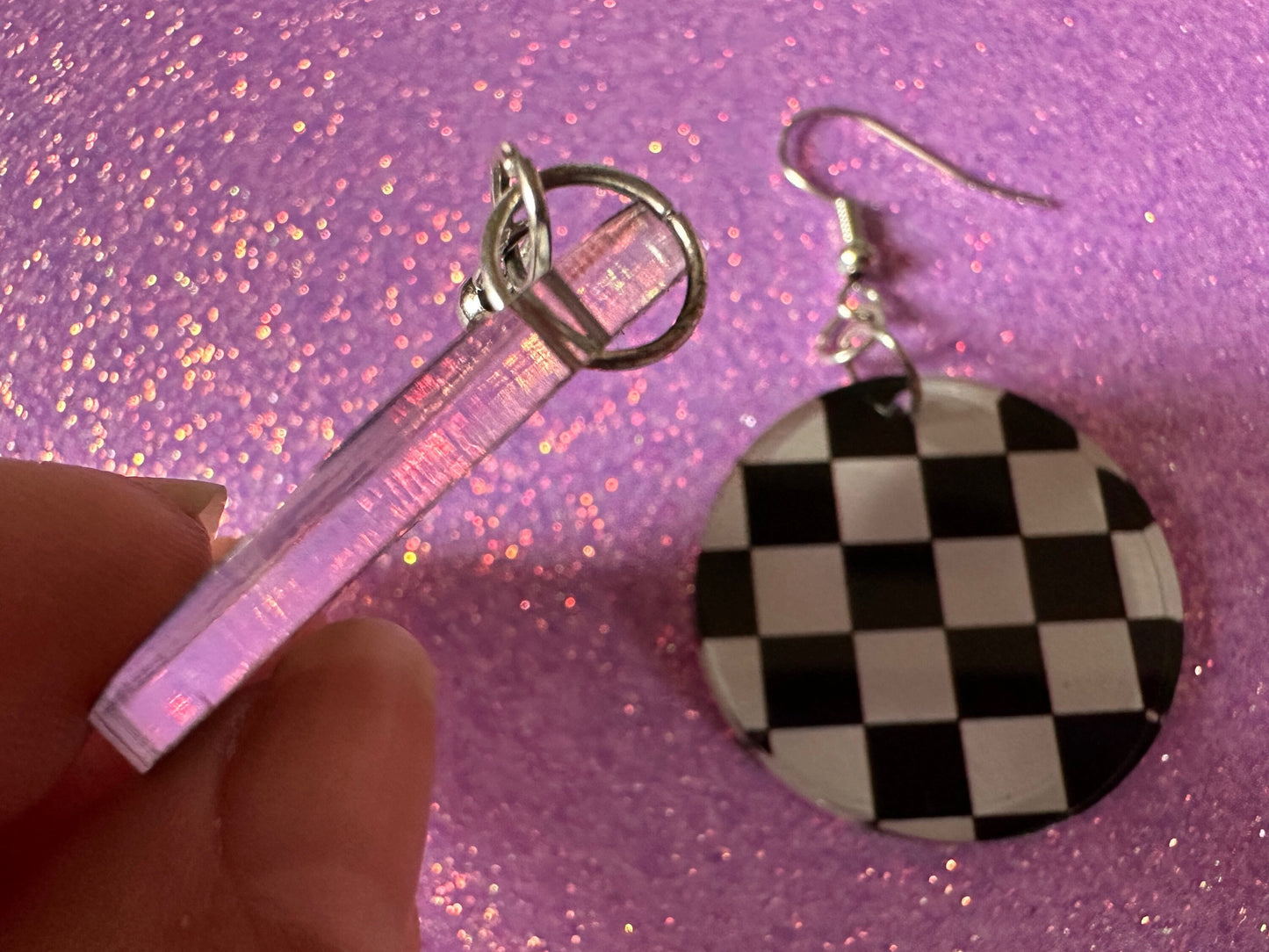 Checkered Earrings: Laser Cut Acrylic Chess Board Earrings, Board Game, Check Pattern, Black and White, Best Gifts for Her/Him/Them