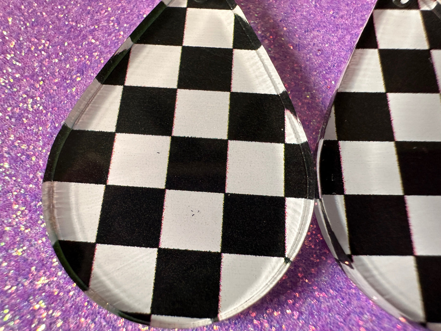 Checkered Earrings: Laser Cut Acrylic Chess Board Earrings, Board Game, Check Pattern, Black and White, Best Gifts for Her/Him/Them