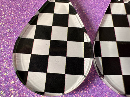 Checkered Earrings: Laser Cut Acrylic Chess Board Earrings, Board Game, Check Pattern, Black and White, Best Gifts for Her/Him/Them