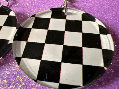 Checkered Earrings: Laser Cut Acrylic Chess Board Earrings, Board Game, Check Pattern, Black and White, Best Gifts for Her/Him/Them