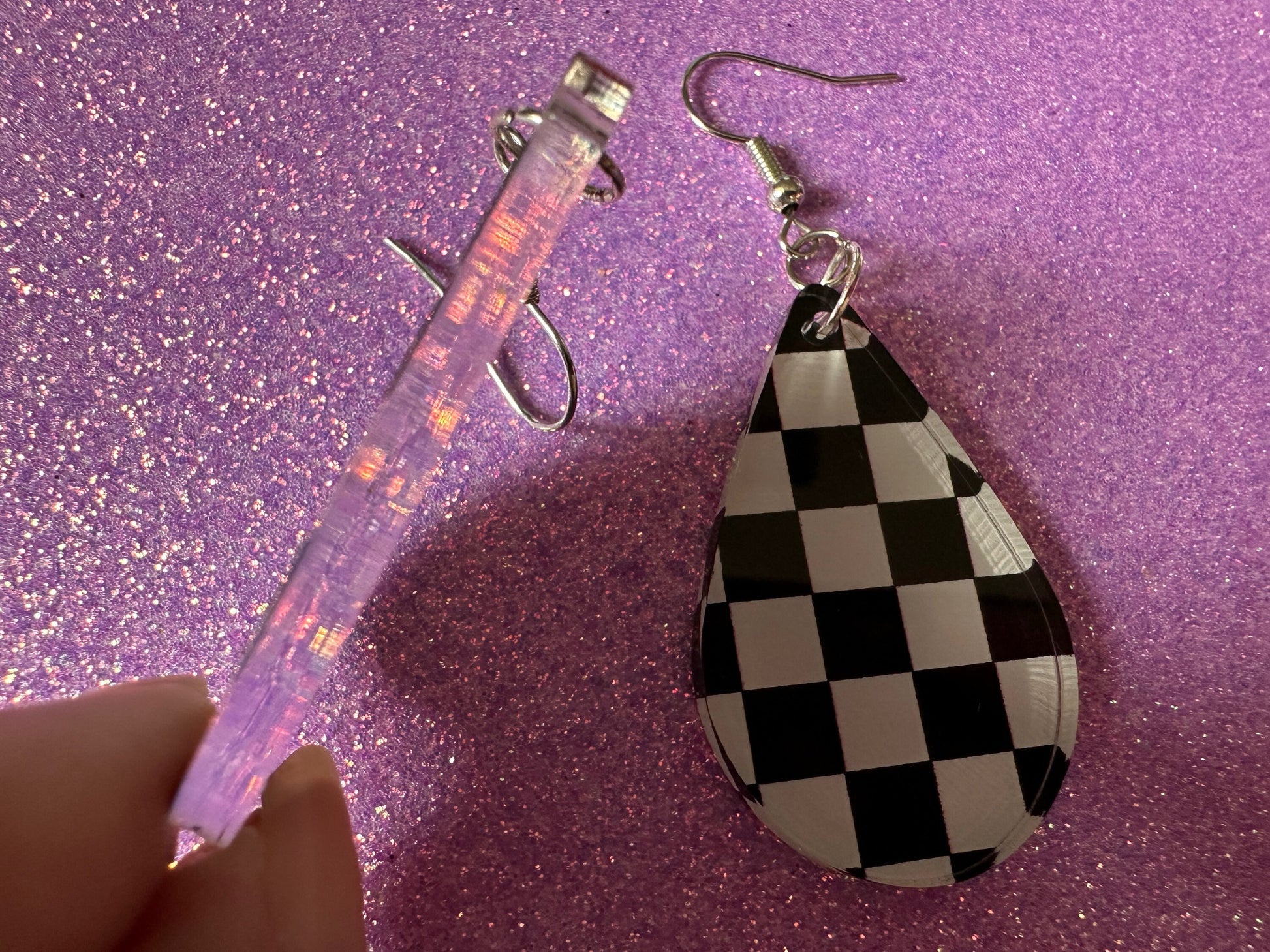 Checkered Earrings: Laser Cut Acrylic Chess Board Earrings, Board Game, Check Pattern, Black and White, Best Gifts for Her/Him/Them