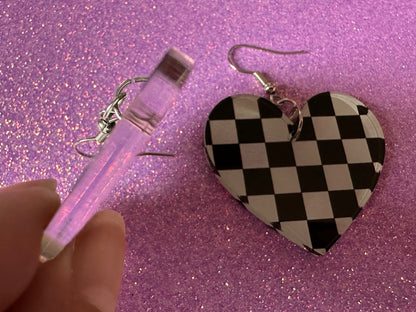 Checkered Earrings: Laser Cut Acrylic Chess Board Earrings, Board Game, Check Pattern, Black and White, Best Gifts for Her/Him/Them