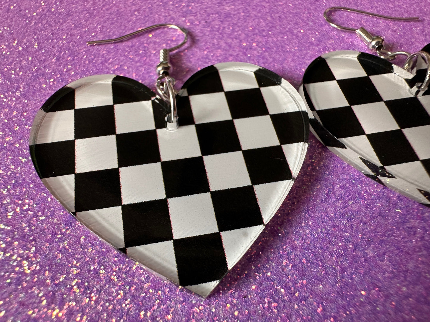Checkered Earrings: Laser Cut Acrylic Chess Board Earrings, Board Game, Check Pattern, Black and White, Best Gifts for Her/Him/Them