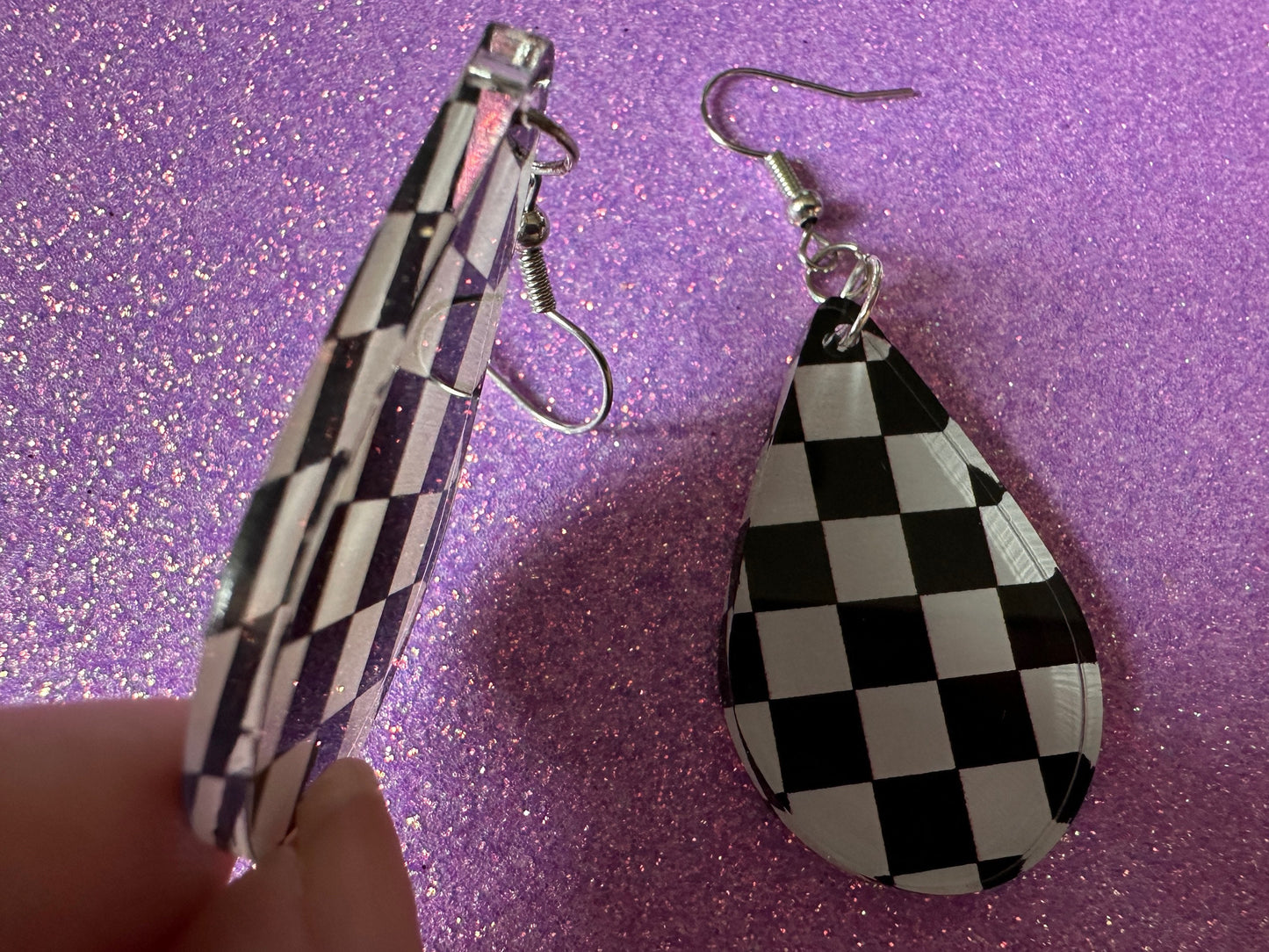 Checkered Earrings: Laser Cut Acrylic Chess Board Earrings, Board Game, Check Pattern, Black and White, Best Gifts for Her/Him/Them