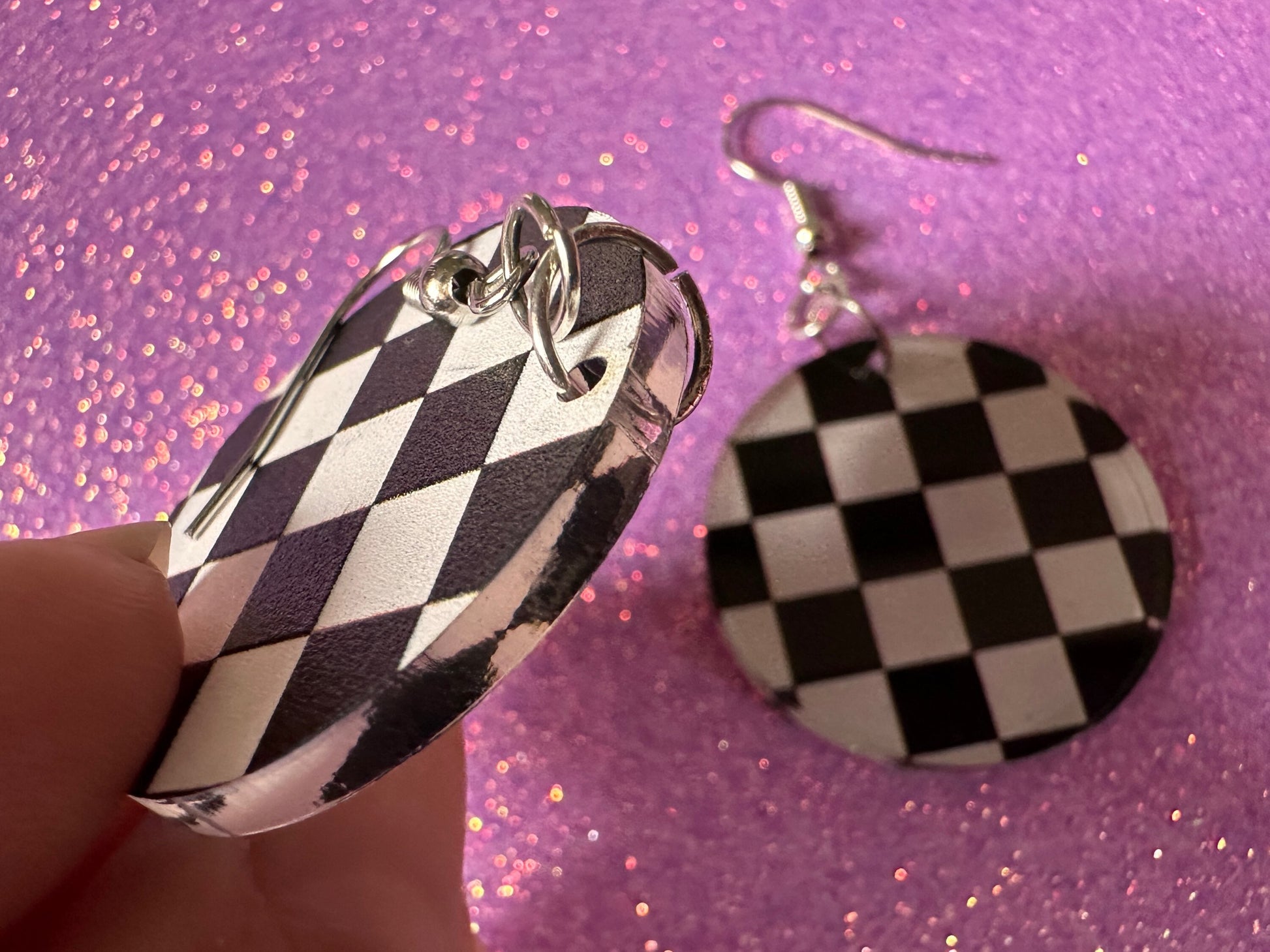 Checkered Earrings: Laser Cut Acrylic Chess Board Earrings, Board Game, Check Pattern, Black and White, Best Gifts for Her/Him/Them