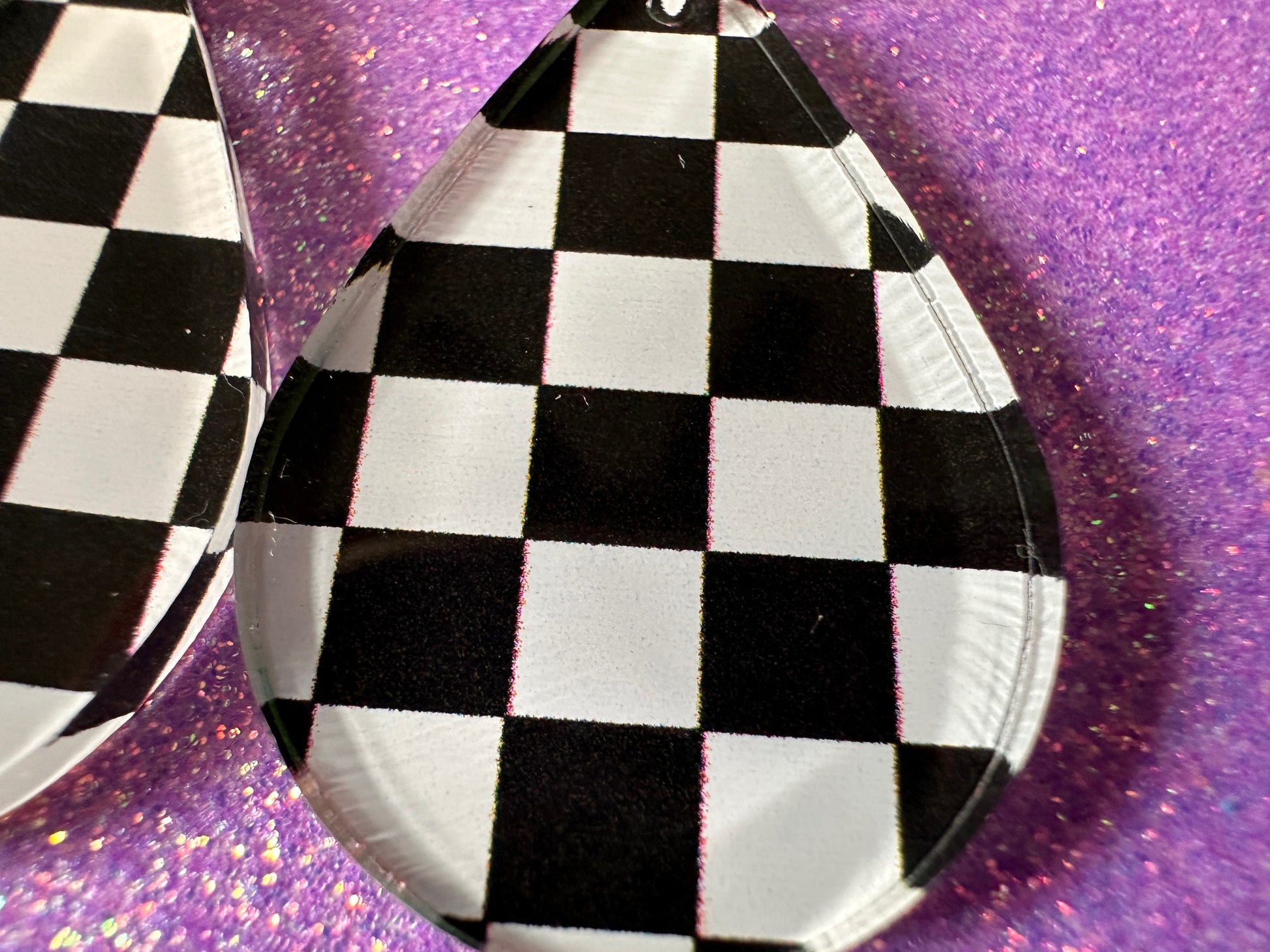 Checkered Earrings: Laser Cut Acrylic Chess Board Earrings, Board Game, Check Pattern, Black and White, Best Gifts for Her/Him/Them