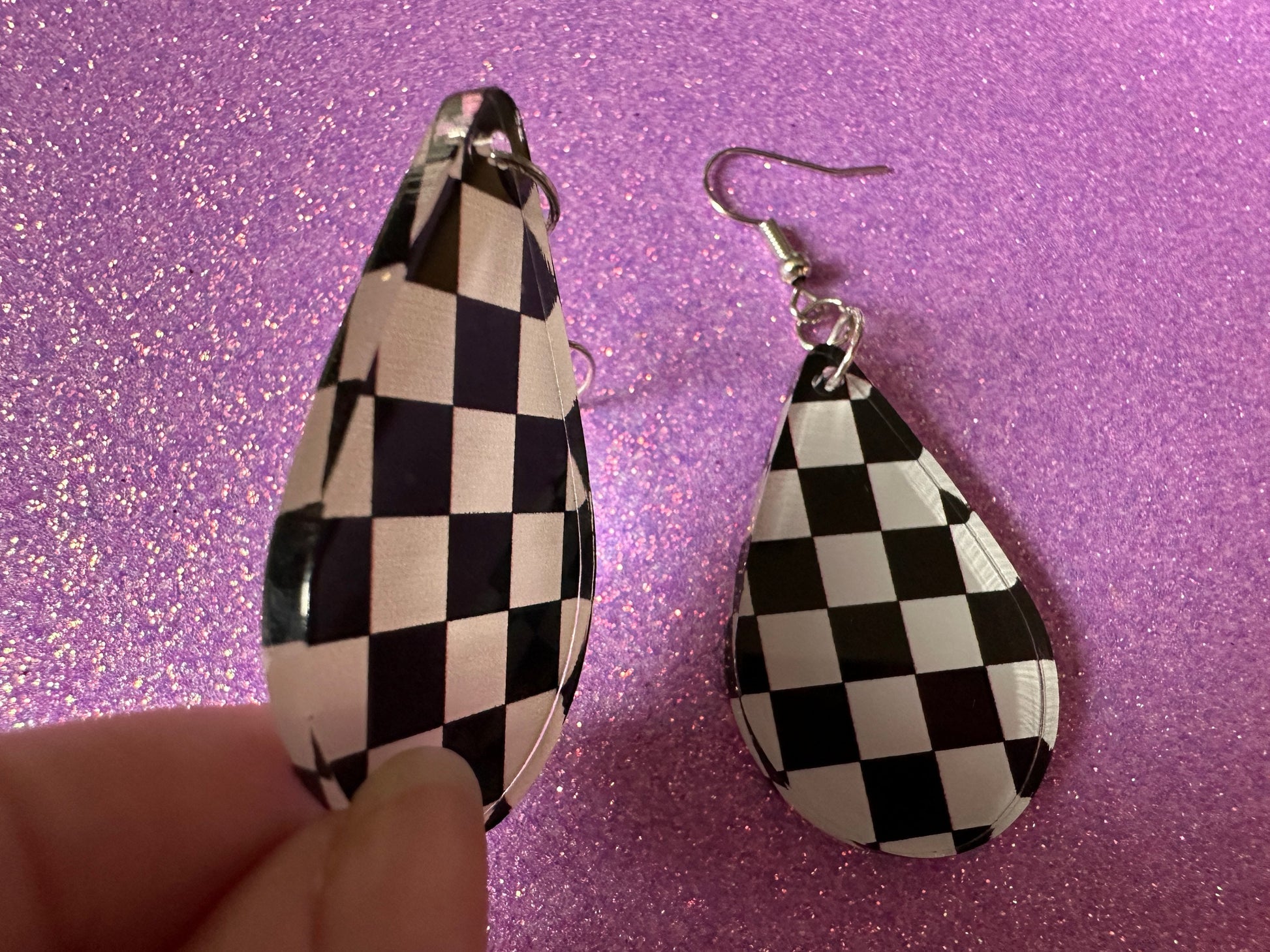 Checkered Earrings: Laser Cut Acrylic Chess Board Earrings, Board Game, Check Pattern, Black and White, Best Gifts for Her/Him/Them