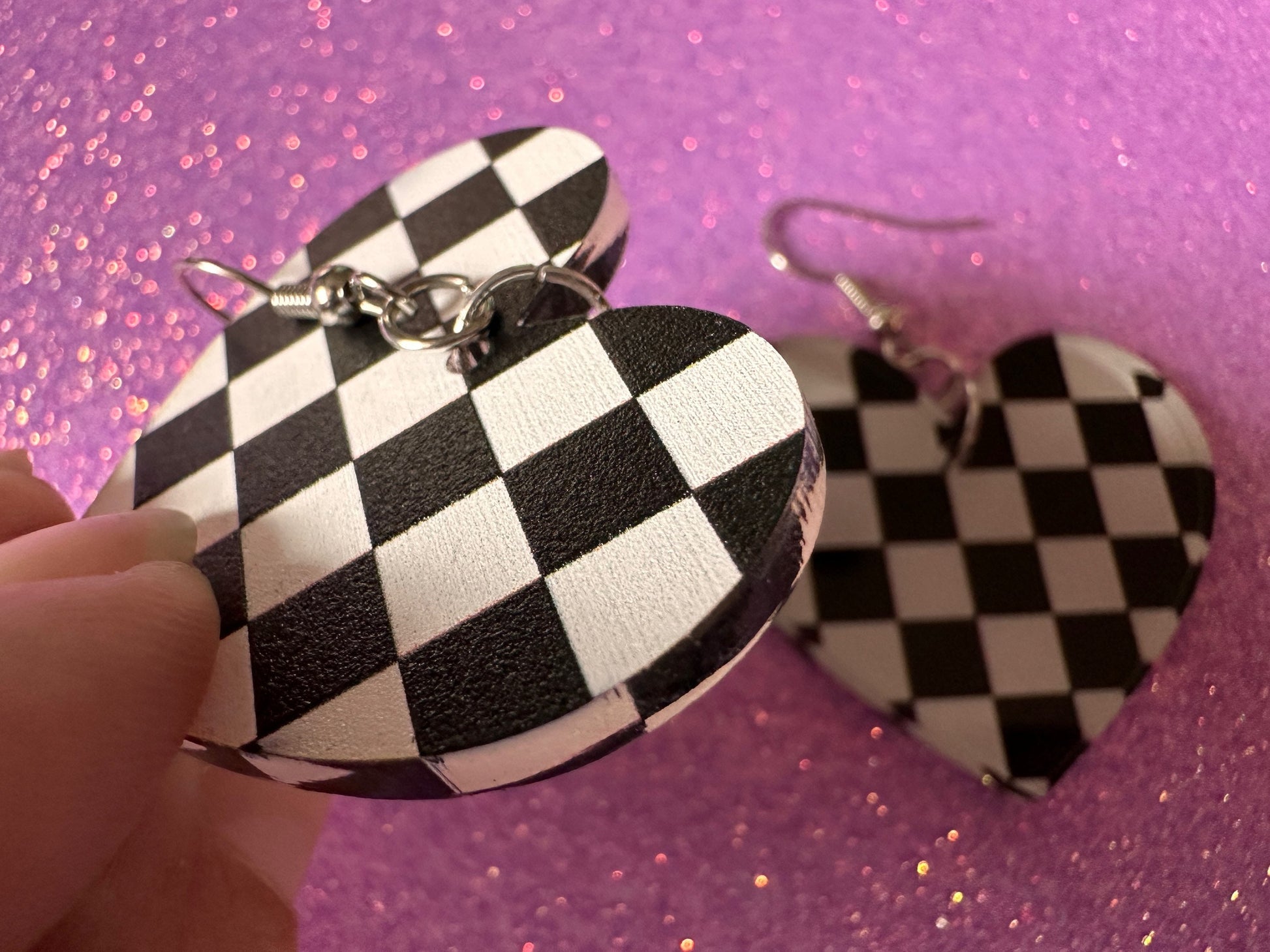 Checkered Earrings: Laser Cut Acrylic Chess Board Earrings, Board Game, Check Pattern, Black and White, Best Gifts for Her/Him/Them