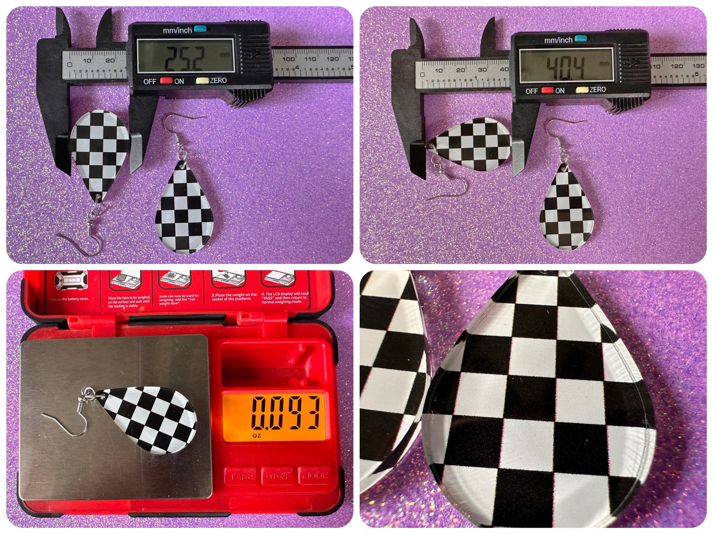 Checkered Earrings: Laser Cut Acrylic Chess Board Earrings, Board Game, Check Pattern, Black and White, Best Gifts for Her/Him/Them