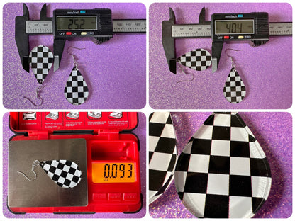 Checkered Earrings: Laser Cut Acrylic Chess Board Earrings, Board Game, Check Pattern, Black and White, Best Gifts for Her/Him/Them