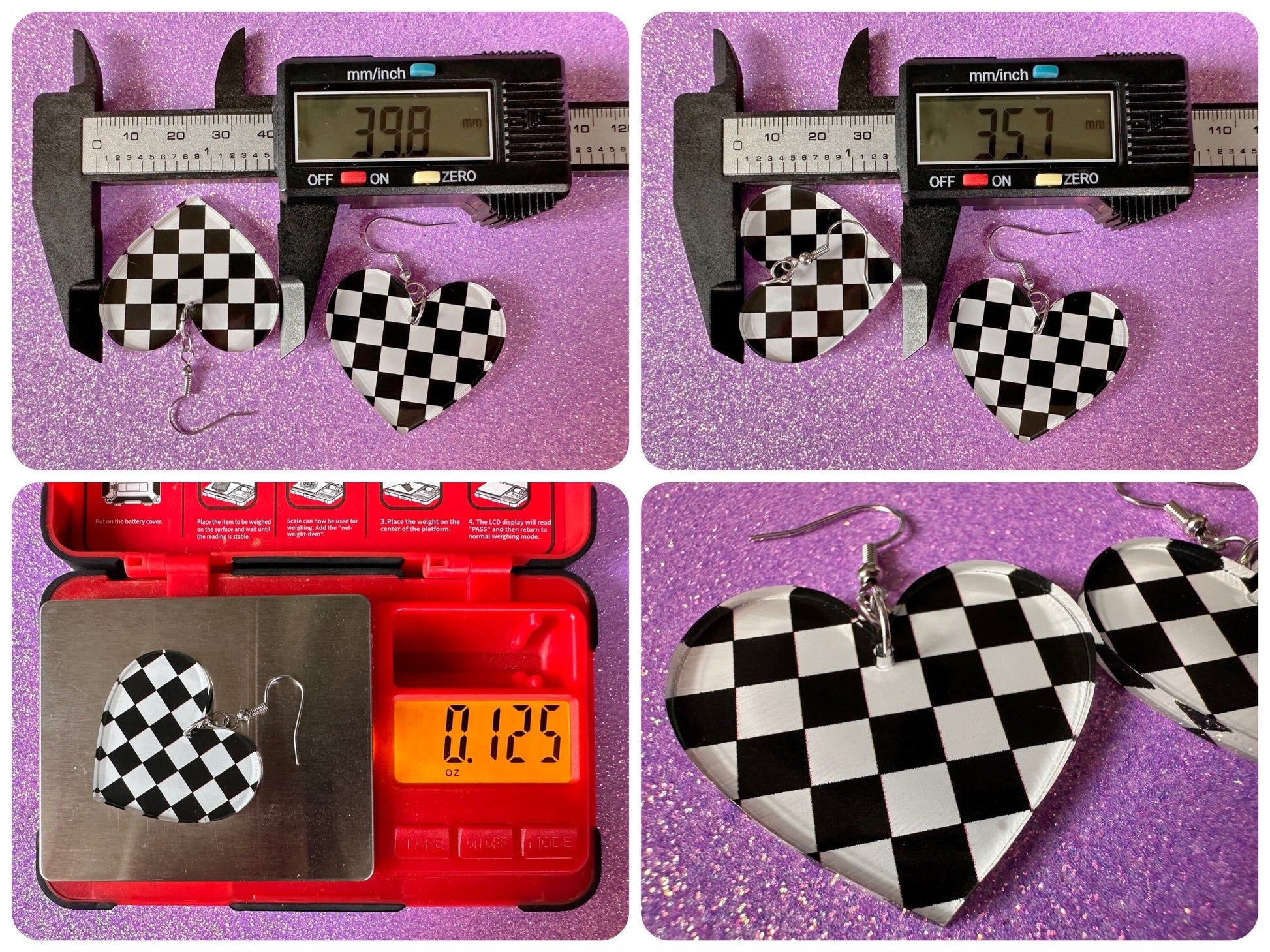 Checkered Earrings: Laser Cut Acrylic Chess Board Earrings, Board Game, Check Pattern, Black and White, Best Gifts for Her/Him/Them