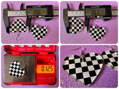 Checkered Earrings: Laser Cut Acrylic Chess Board Earrings, Board Game, Check Pattern, Black and White, Best Gifts for Her/Him/Them