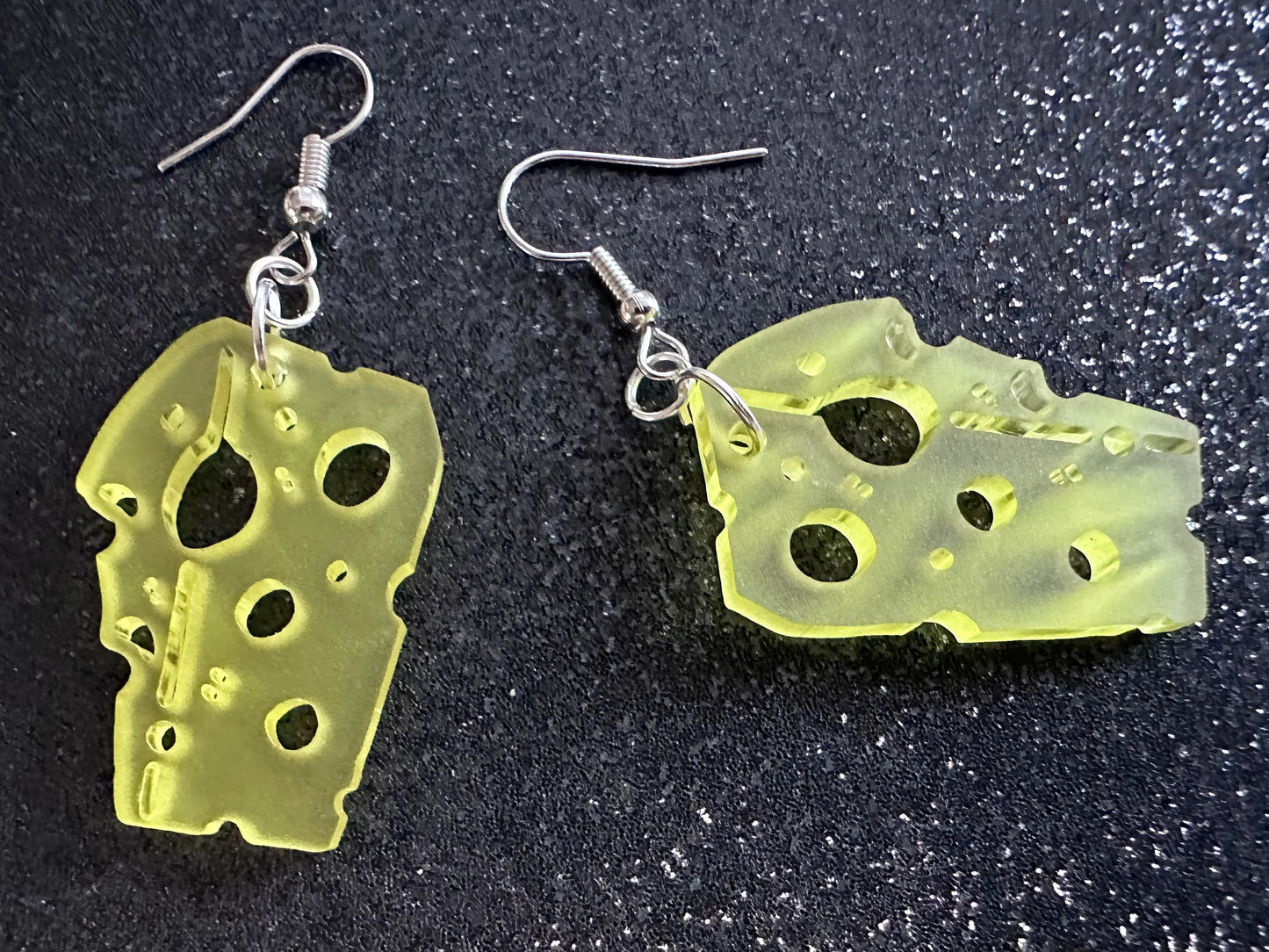Cheese Earrings: Laser Cut Acrylic Cheese, Wheel of Cheese Slice, Dairy, Cow, Swiss Cheese, Slices, Food Earrings, Gifts for Her/Him/Them