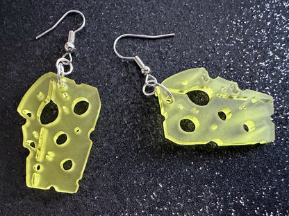 Cheese Earrings: Laser Cut Acrylic Cheese, Wheel of Cheese Slice, Dairy, Cow, Swiss Cheese, Slices, Food Earrings, Gifts for Her/Him/Them