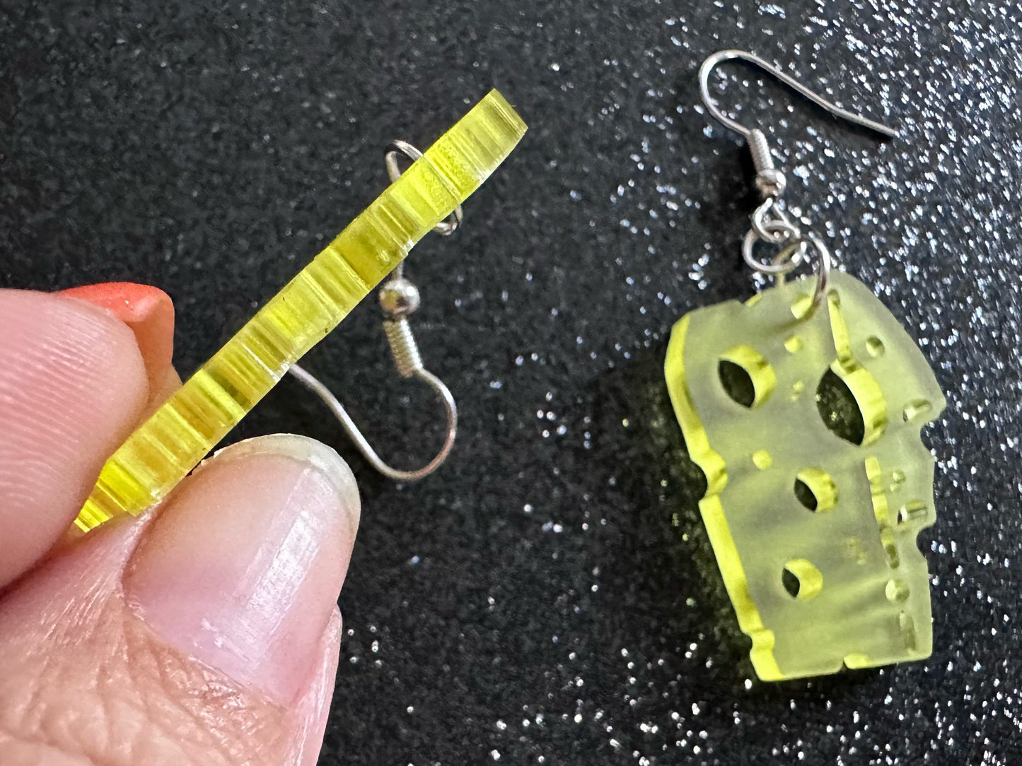Cheese Earrings: Laser Cut Acrylic Cheese, Wheel of Cheese Slice, Dairy, Cow, Swiss Cheese, Slices, Food Earrings, Gifts for Her/Him/Them