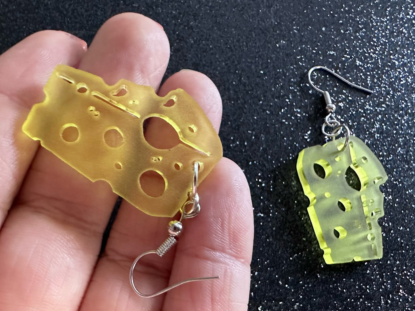 Cheese Earrings: Laser Cut Acrylic Cheese, Wheel of Cheese Slice, Dairy, Cow, Swiss Cheese, Slices, Food Earrings, Gifts for Her/Him/Them