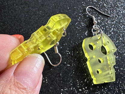 Cheese Earrings: Laser Cut Acrylic Cheese, Wheel of Cheese Slice, Dairy, Cow, Swiss Cheese, Slices, Food Earrings, Gifts for Her/Him/Them
