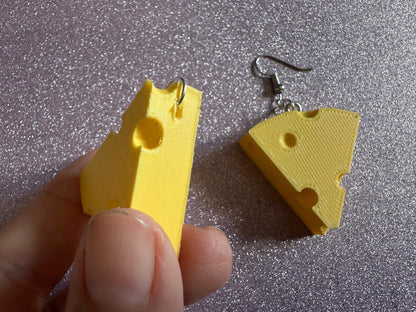 Cheese Slice Earrings: 3D Printed Cheese, Dairy, Cow, Swiss Cheese, Slices, Food Earrings, Best Gifts for Her/Him/Them