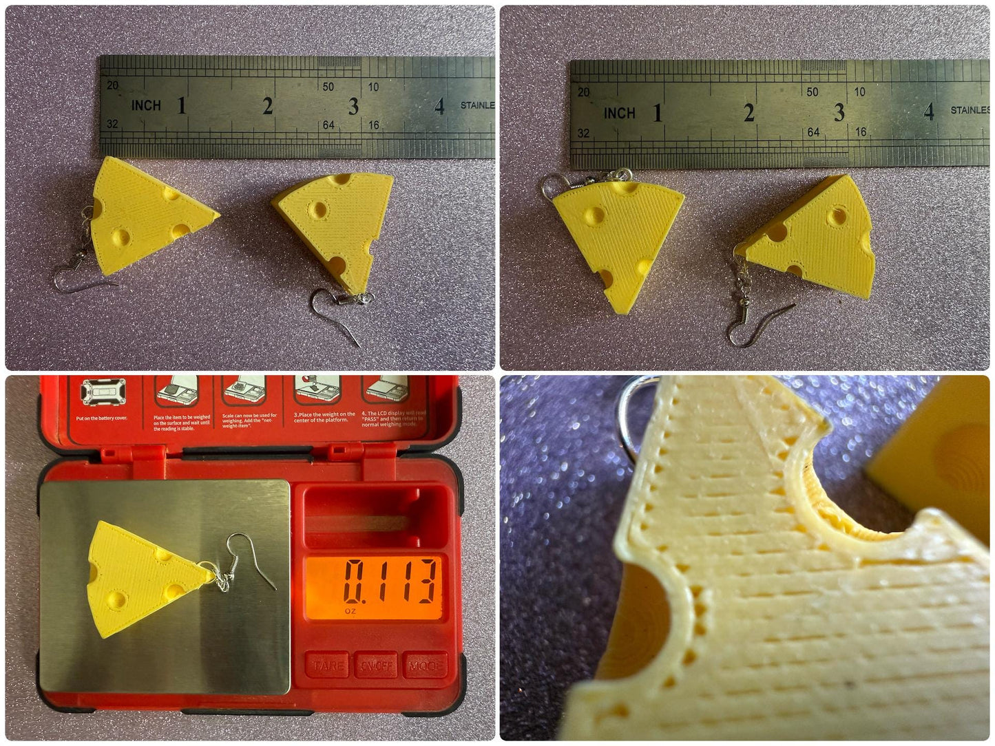 Cheese Slice Earrings: 3D Printed Cheese, Dairy, Cow, Swiss Cheese, Slices, Food Earrings, Best Gifts for Her/Him/Them