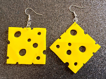 Cheese Slice Earrings: Laser Cut Acrylic Cheese, Dairy, Cow, Swiss Cheese, Slices, Food Earrings, Best Gifts for Her/Him/Them