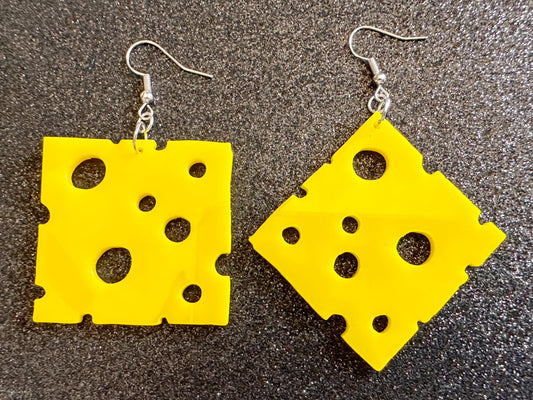 Cheese Slice Earrings: Laser Cut Acrylic Cheese, Dairy, Cow, Swiss Cheese, Slices, Food Earrings, Best Gifts for Her/Him/Them