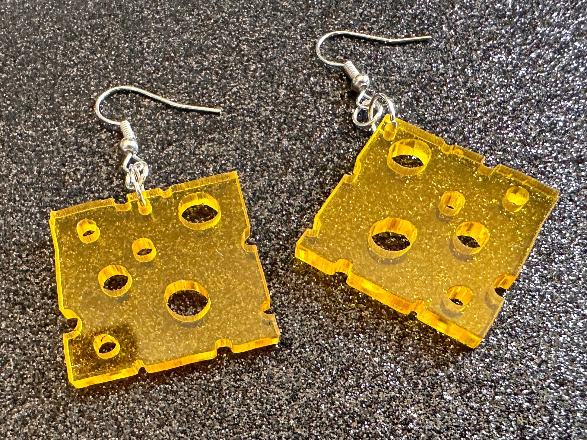 Cheese Slice Earrings: Laser Cut Acrylic Cheese, Dairy, Cow, Swiss Cheese, Slices, Food Earrings, Best Gifts for Her/Him/Them