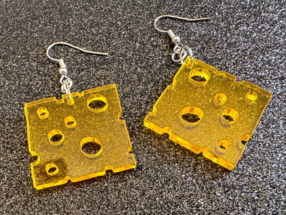 Cheese Slice Earrings: Laser Cut Acrylic Cheese, Dairy, Cow, Swiss Cheese, Slices, Food Earrings, Best Gifts for Her/Him/Them