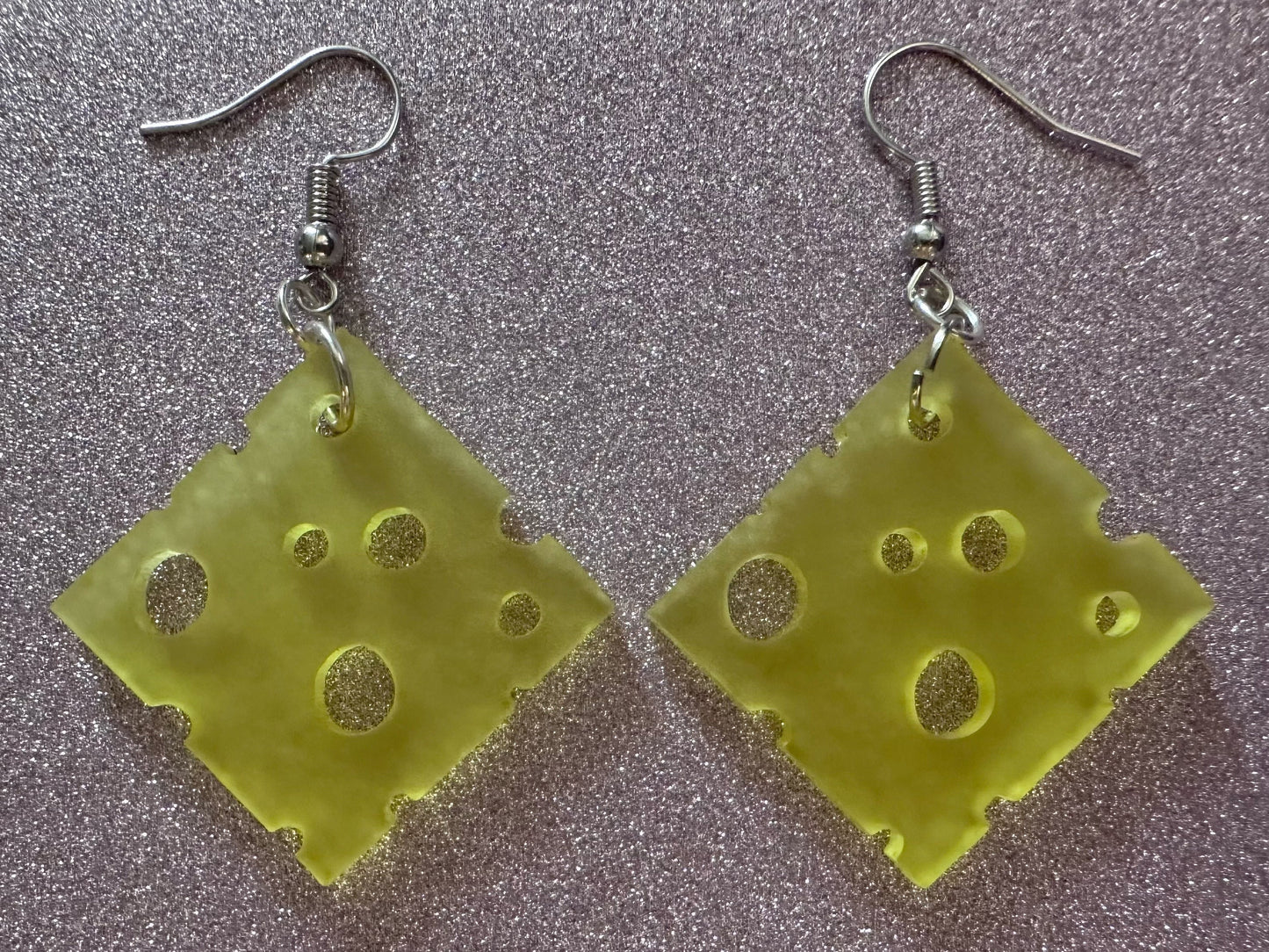 Cheese Slice Earrings: Laser Cut Acrylic Cheese, Dairy, Cow, Swiss Cheese, Slices, Food Earrings, Best Gifts for Her/Him/Them