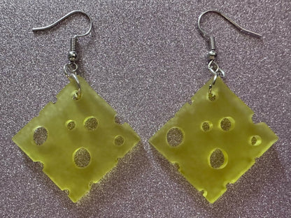Cheese Slice Earrings: Laser Cut Acrylic Cheese, Dairy, Cow, Swiss Cheese, Slices, Food Earrings, Best Gifts for Her/Him/Them