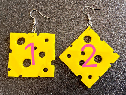 Cheese Slice Earrings: Laser Cut Acrylic Cheese, Dairy, Cow, Swiss Cheese, Slices, Food Earrings, Best Gifts for Her/Him/Them