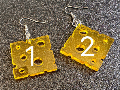 Cheese Slice Earrings: Laser Cut Acrylic Cheese, Dairy, Cow, Swiss Cheese, Slices, Food Earrings, Best Gifts for Her/Him/Them