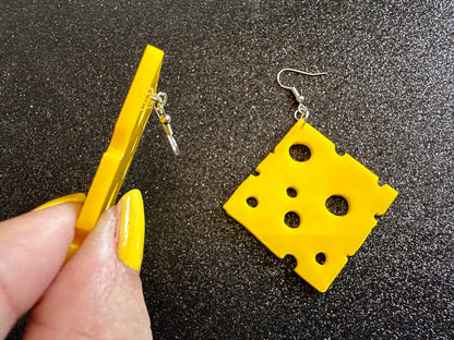Cheese Slice Earrings: Laser Cut Acrylic Cheese, Dairy, Cow, Swiss Cheese, Slices, Food Earrings, Best Gifts for Her/Him/Them