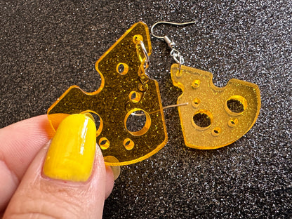 Cheese Slice Earrings: Laser Cut Acrylic Cheese, Dairy, Cow, Swiss Cheese, Slices, Food Earrings, Best Gifts for Her/Him/Them