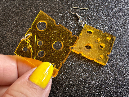 Cheese Slice Earrings: Laser Cut Acrylic Cheese, Dairy, Cow, Swiss Cheese, Slices, Food Earrings, Best Gifts for Her/Him/Them