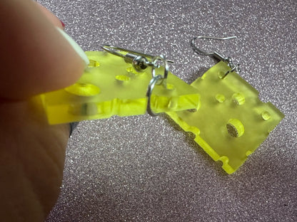 Cheese Slice Earrings: Laser Cut Acrylic Cheese, Dairy, Cow, Swiss Cheese, Slices, Food Earrings, Best Gifts for Her/Him/Them