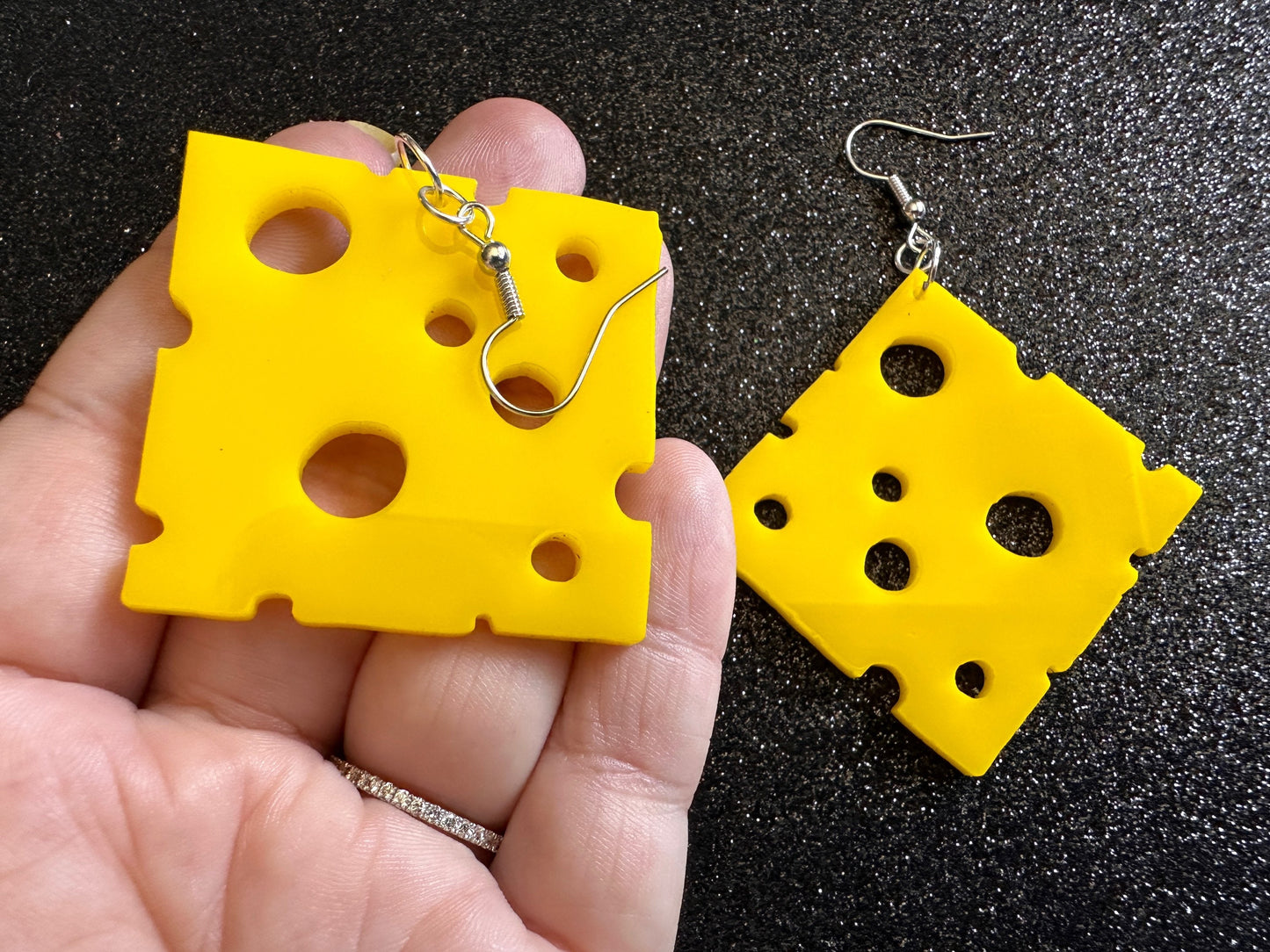 Cheese Slice Earrings: Laser Cut Acrylic Cheese, Dairy, Cow, Swiss Cheese, Slices, Food Earrings, Best Gifts for Her/Him/Them