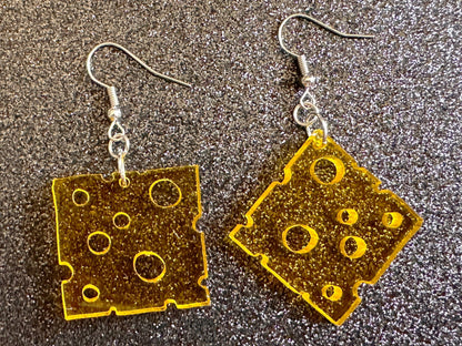 Cheese Slice Earrings: Laser Cut Acrylic Cheese, Dairy, Cow, Swiss Cheese, Slices, Food Earrings, Best Gifts for Her/Him/Them