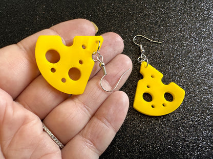 Cheese Slice Earrings: Laser Cut Acrylic Cheese, Dairy, Cow, Swiss Cheese, Slices, Food Earrings, Best Gifts for Her/Him/Them